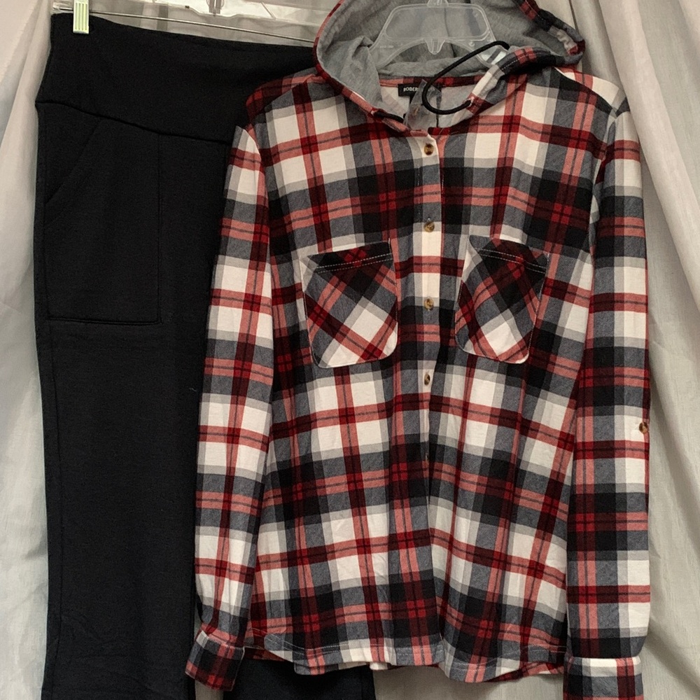 Robert Louis Red and Gray Plaid Hoodie